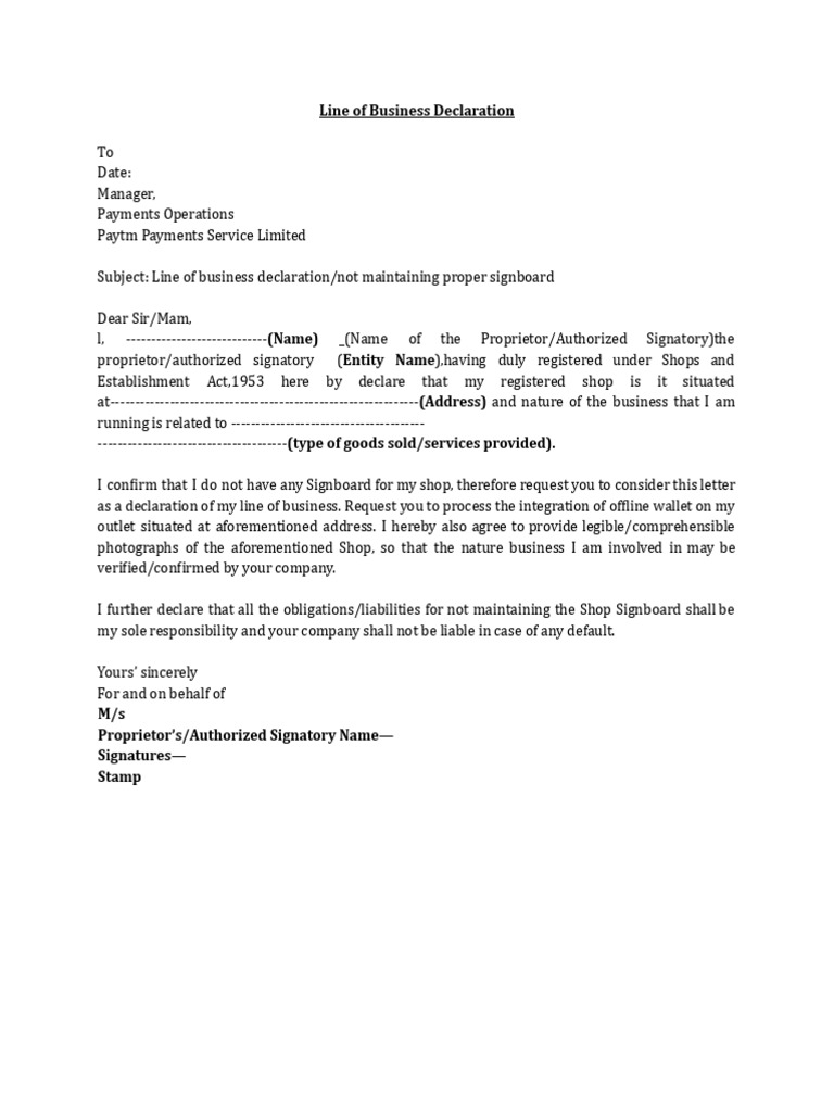 Line of Business Declaration | PDF
