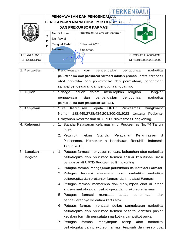 3093. Sop Pengawasan Dan Pengendalian Penggunaan Narkotika ...