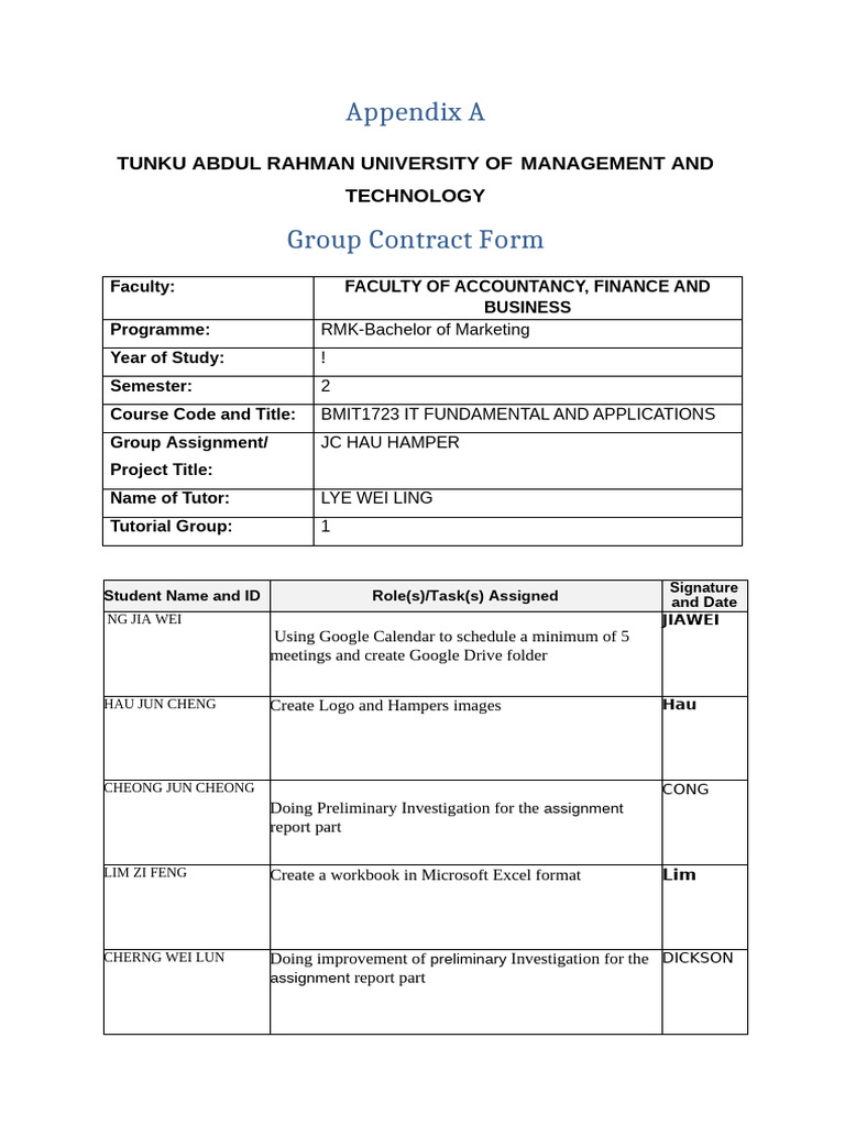 04 Appendix a Group Contract Form | PDF