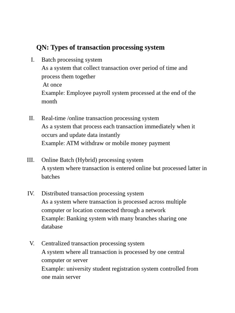 Types of Transaction Processing System | PDF