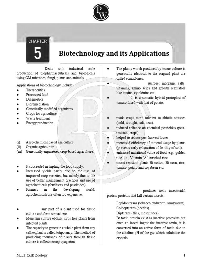 Biotechnology and Its Application Formula Sheet | PDF | Biotechnology ...