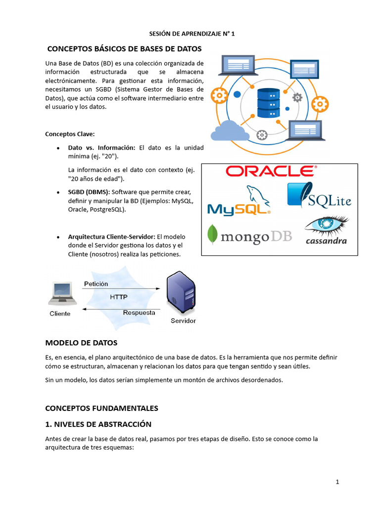 Sesion 1 - Introduccion A La BD | PDF | Bases de datos | Mi sql
