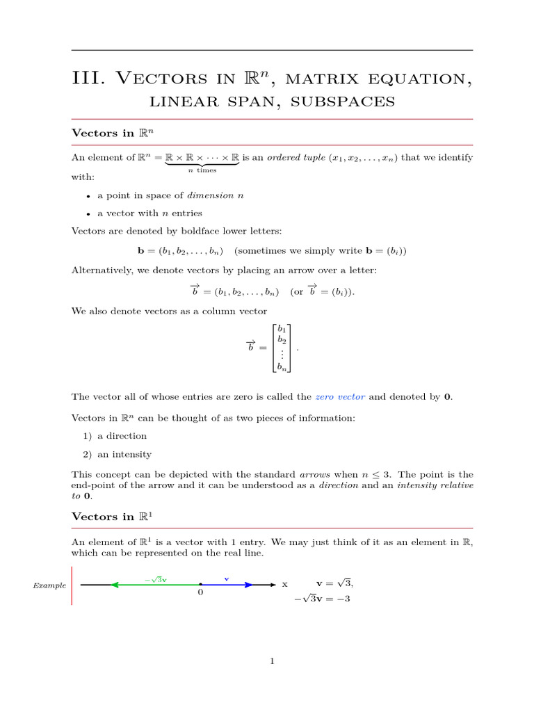CS III-Vectors in Rn Linear Span Subspaces of Rn | PDF | Linear ...