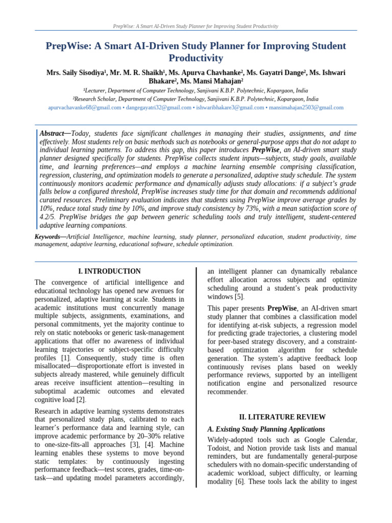 PrepWise Enhanced 2col | PDF | Machine Learning | Learning Styles