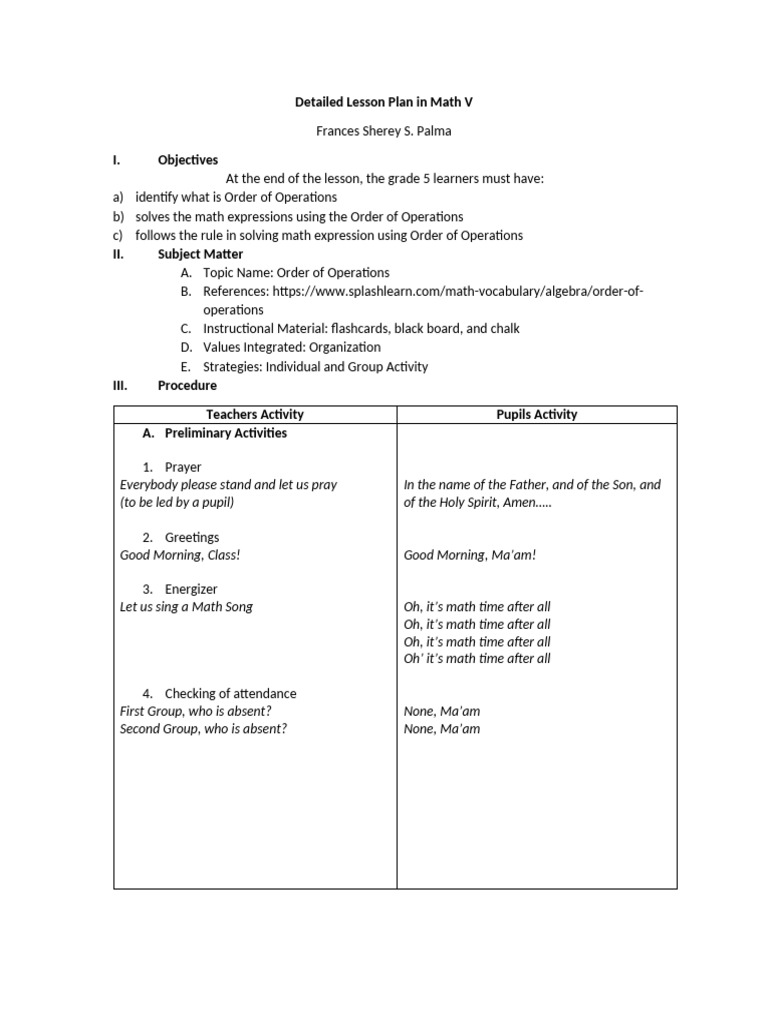 Detailed Lesson Plan in Math v (1) | PDF | Mathematics | Learning