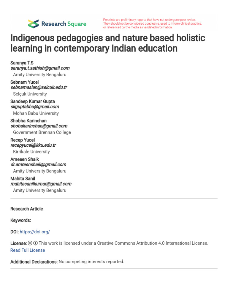 Indigenous Pedagogies and Nature Based Holistic Le | PDF | Learning ...