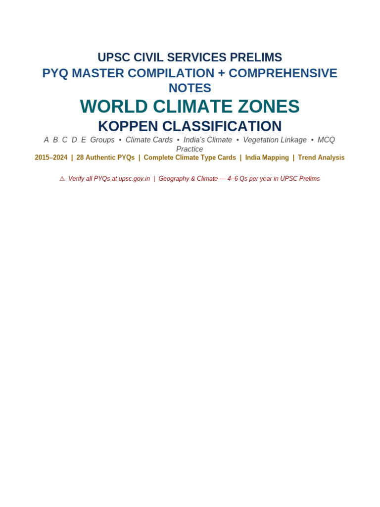 UPSC Koppen Climate Zones | PDF | Oceanic Climate | Subtropics