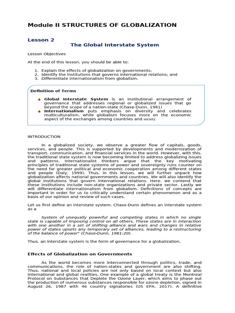 Lesson 2 Global Interstate System | PDF | World Bank Group | Globalization