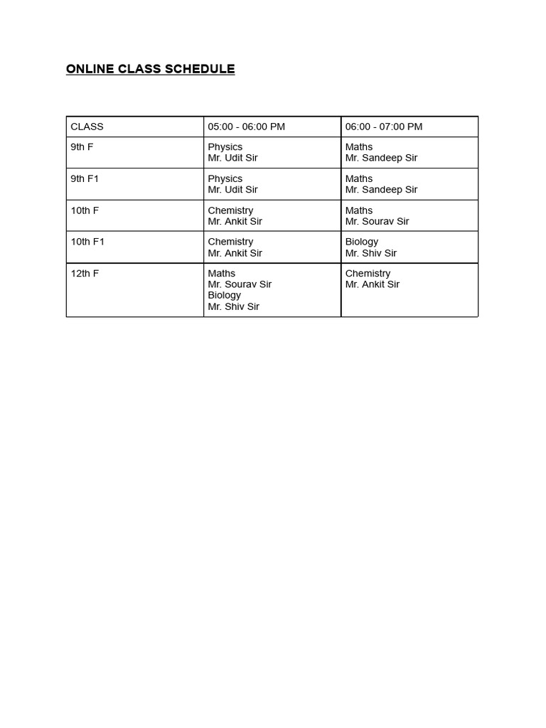 Online Class Schedule | PDF