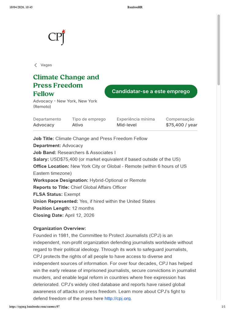 Cpj Climate Change and Press Freedom Fellow | PDF