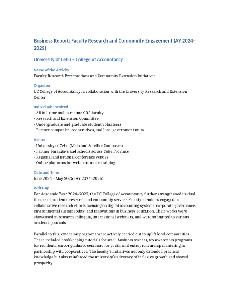 UC COA Faculty Research Community Report 2024-2025 | PDF