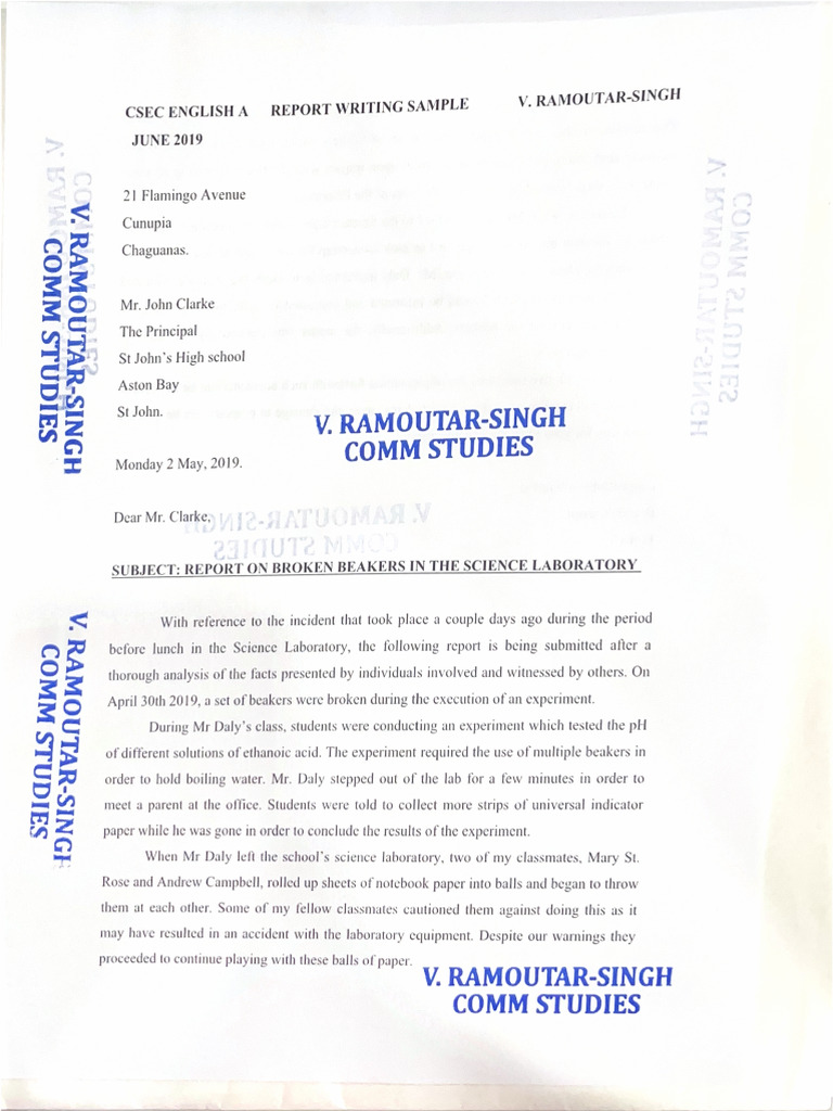 Csec English a Report Writing Sample v. Ramoutar-singh | PDF