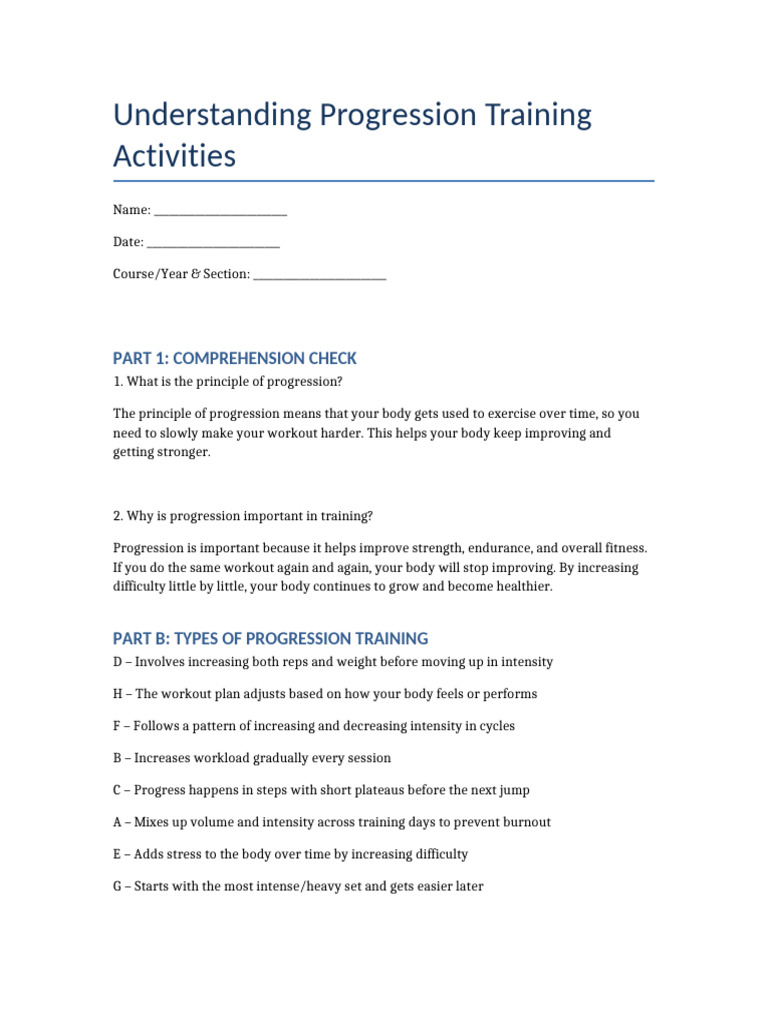 Progression Training Worksheet | PDF