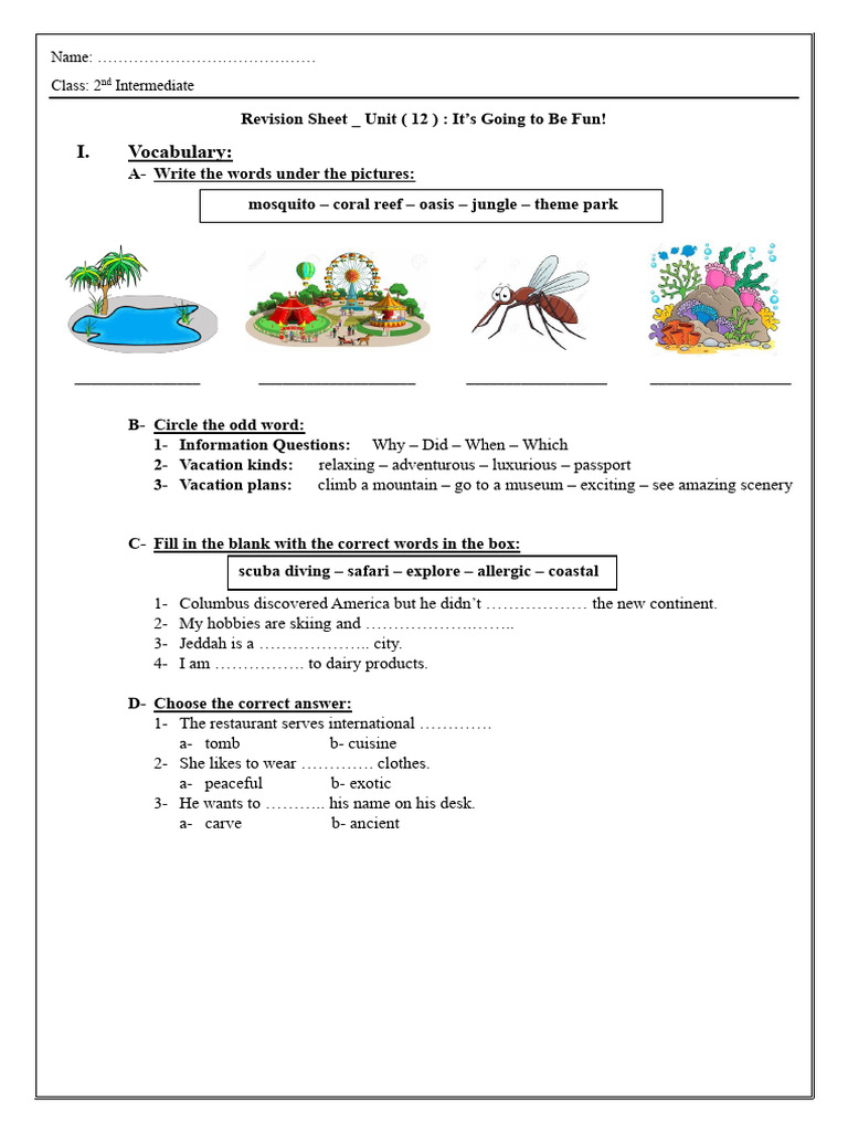 2nd Intermediate Revision Sheet Unit 12 | PDF