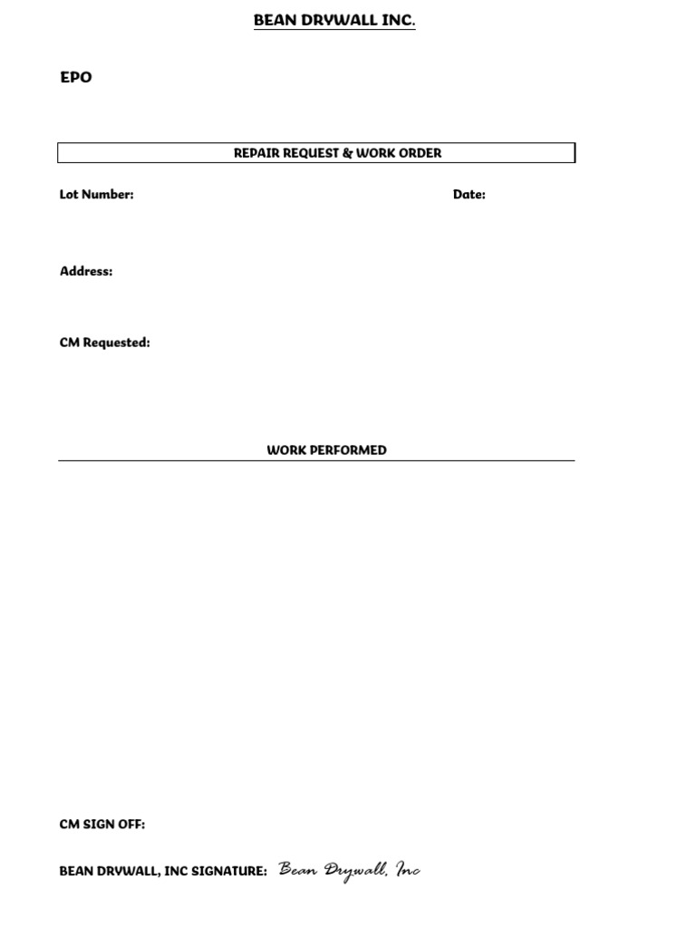 Epo Repair Form Bean Drywall | PDF