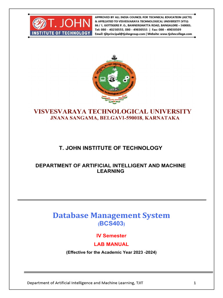 Aiml Dbms Lab Manual | PDF | Databases | Relational Database