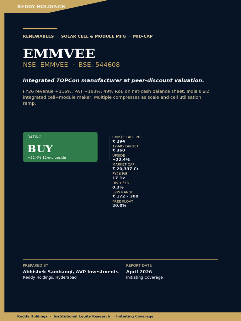 Emmvee Equity Research Apr2026 | PDF | Photovoltaics | Solar Panel