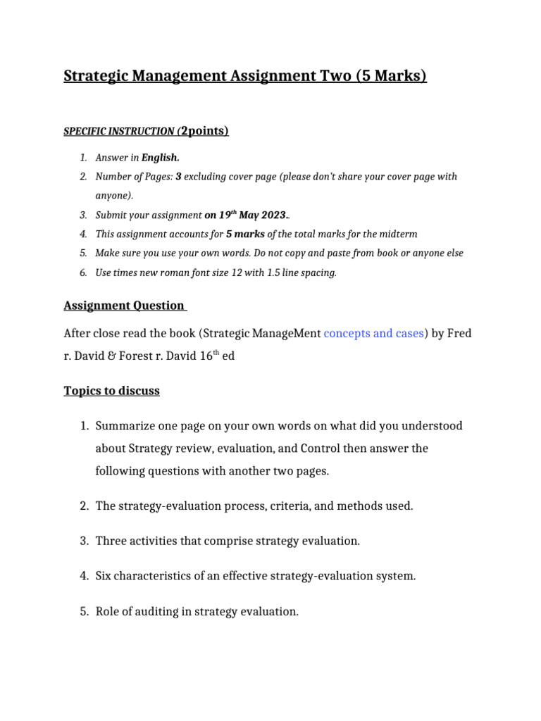 Strategic Management Assignment Two PPT | PDF