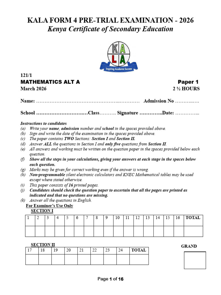 Kala Pre-Trial Mat Pp1 2026 | PDF | Circle | Euclidean Geometry