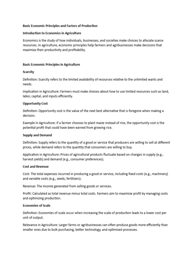 Basic Economic Principles and Factors of Production | PDF | Agriculture ...