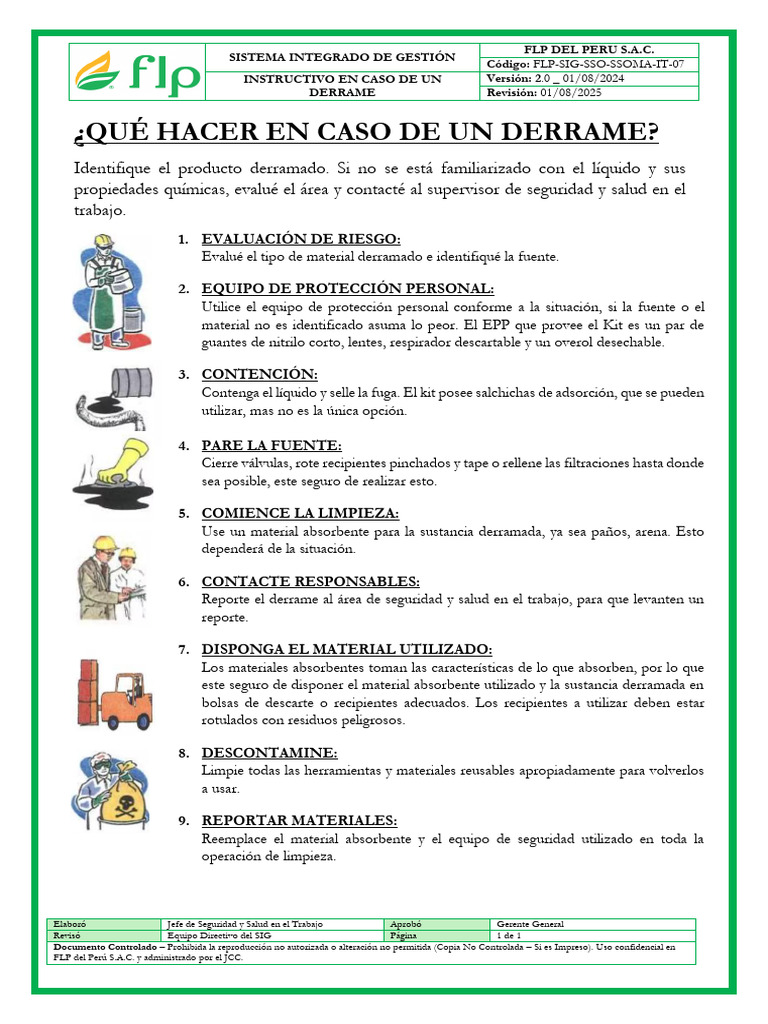 13.8 FLP-SIG-SSO-SSOMA-IT-07 Instructivo en Caso de Un Derrame, Versión ...