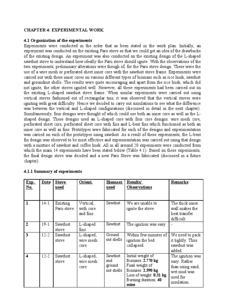 Chapter 4: Experimental Work 4.1 Organization of The Experiments | PDF ...