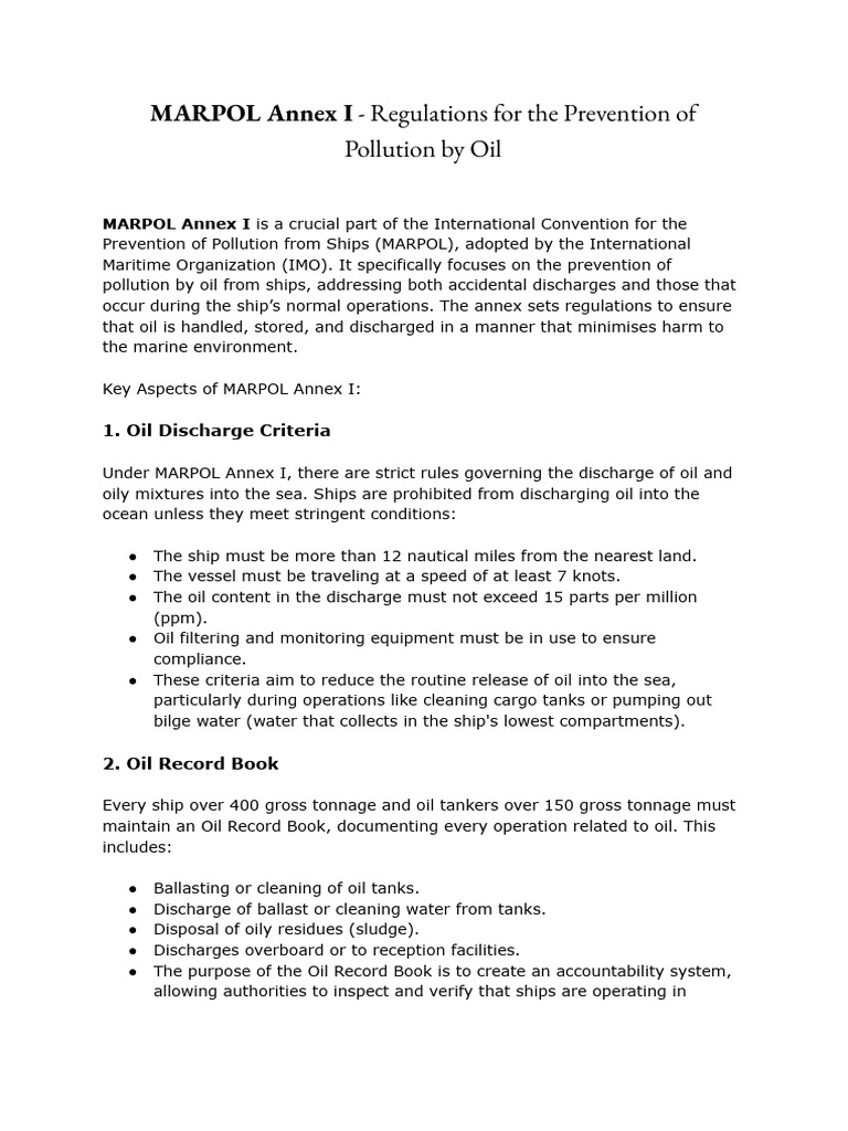 MARPOL Annex I Regulations For The Prevention of Pollution by Oil | PDF ...