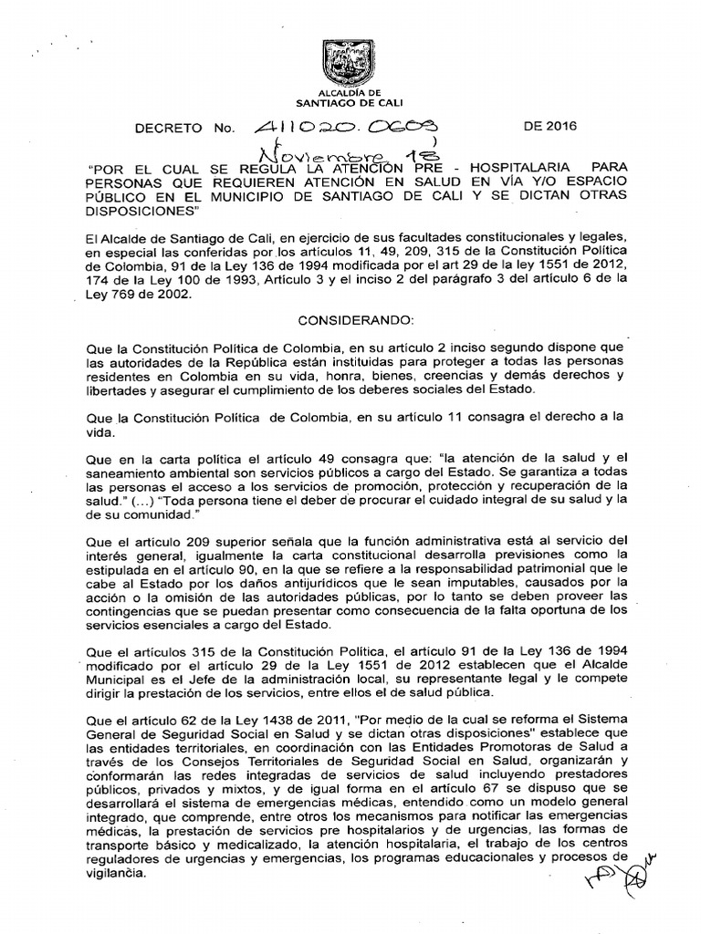 Decreto 0609 Del 2016 | PDF | Ambulancia | Cuidado de la salud