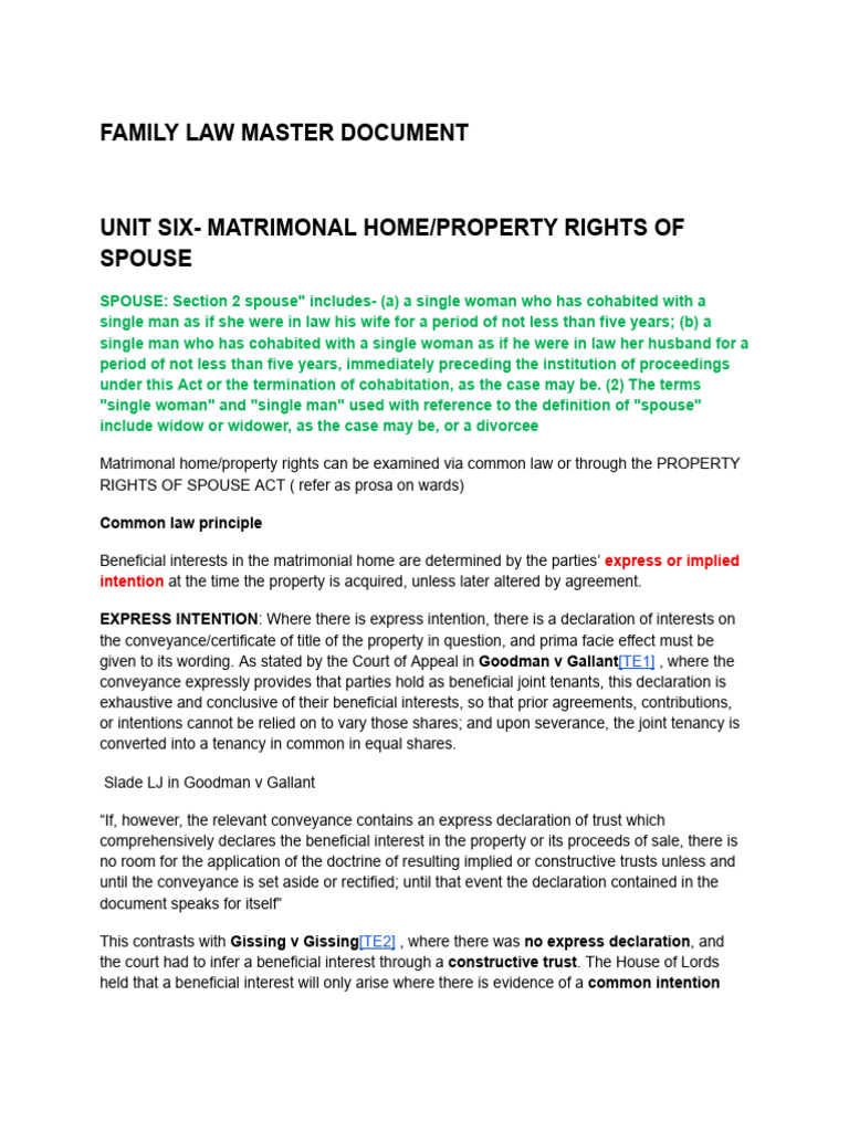 Family Law Master Document | PDF | Alimony | Child Custody