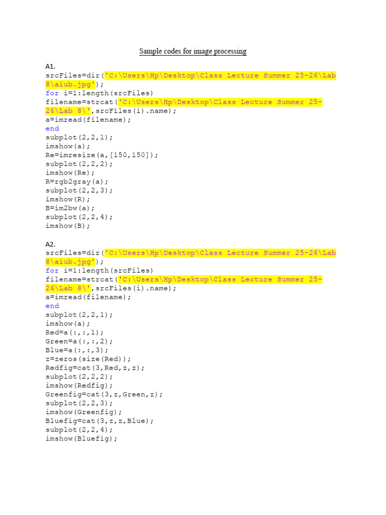 Sample Codes for Image Processing Lab-8 | PDF