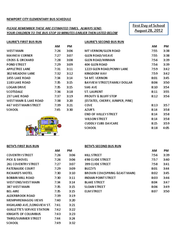 Newport City Elementary Bus Schedule | PDF | Art