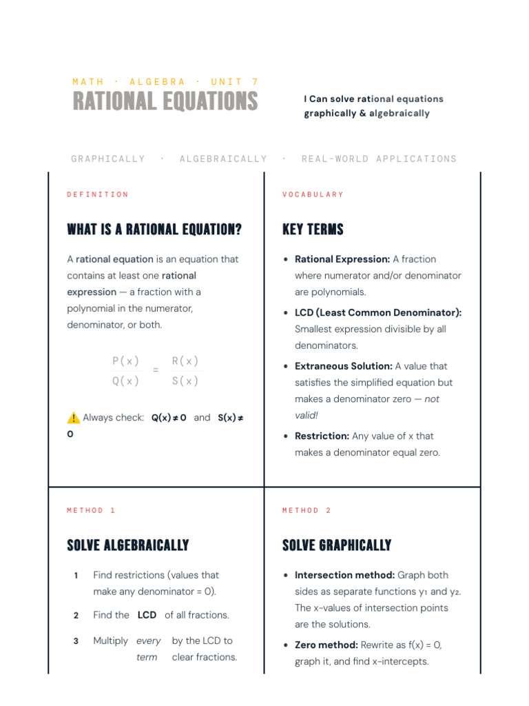 Rational Equations Info Sheet | PDF | Equations | Polynomial