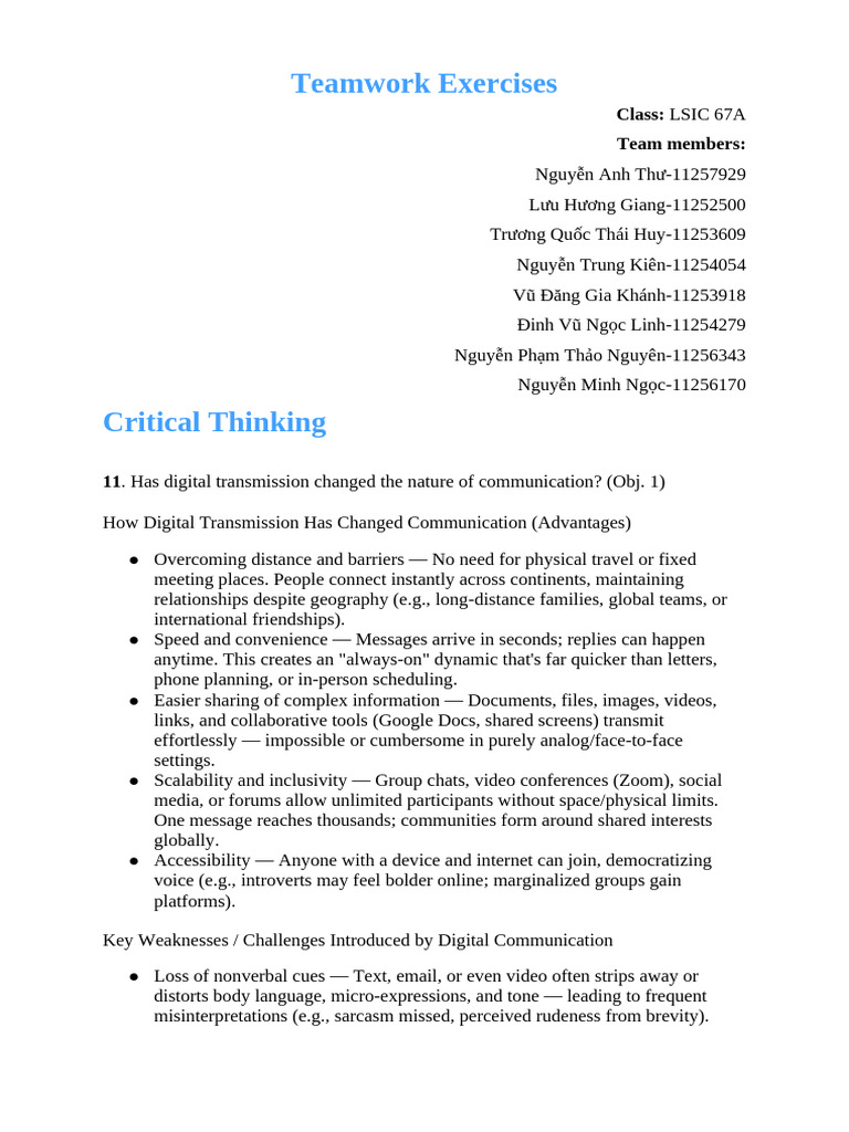 Teamwork Exercises - Business Communication | PDF | Autism | Communication