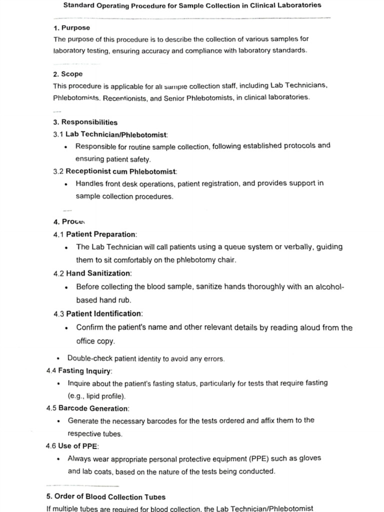 SOPs for Safe Sample Collection | PDF