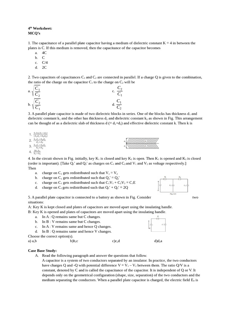1776497915155_4th_Worksheet | PDF | Capacitor | Capacitance