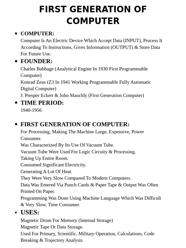 First Generation of Computer | PDF