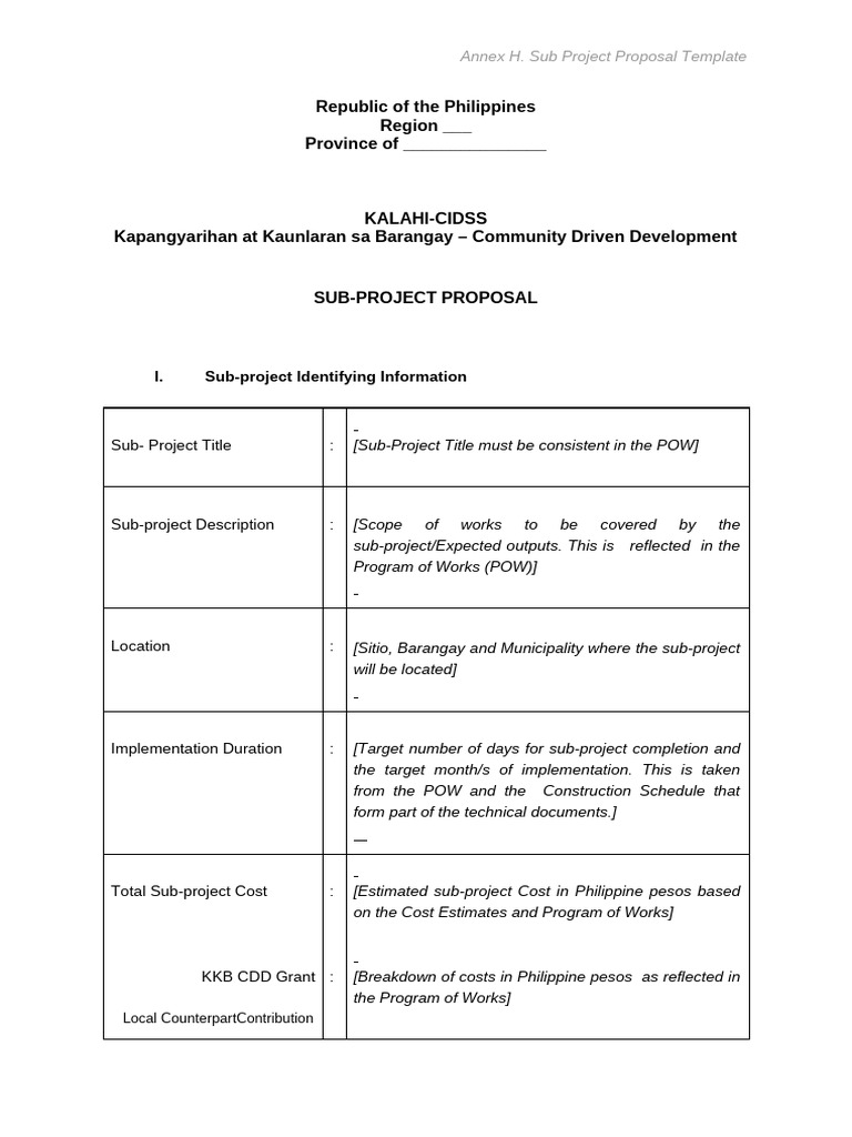 Annex H. Sub Project Proposal Template | PDF | Economies