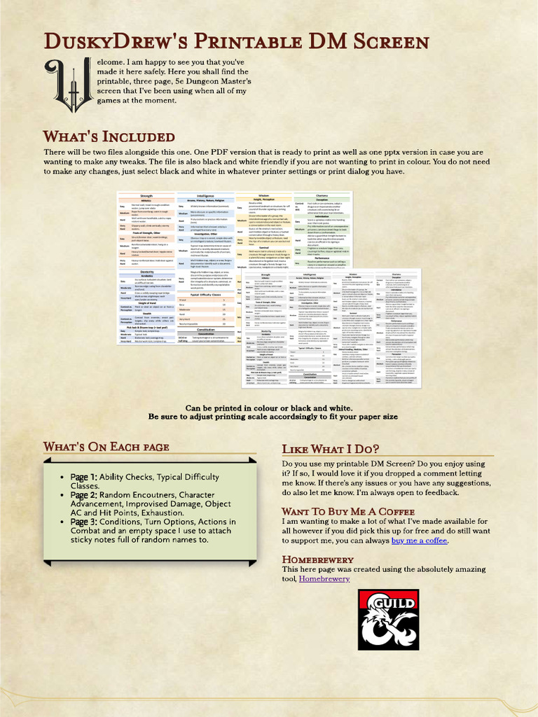 Printable DM Screen Notes | PDF