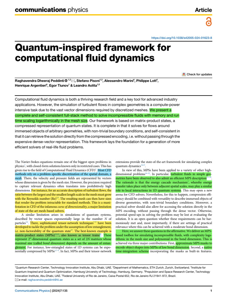 Quantum-Inspired Framework For Computational Fluid Dynamics | PDF ...