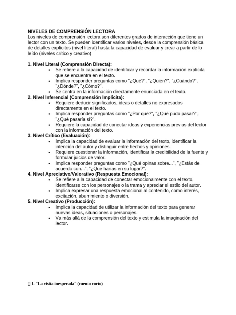 NIVELES DE COMPRENSIÓN LECTORA | PDF | Comprensión lectora