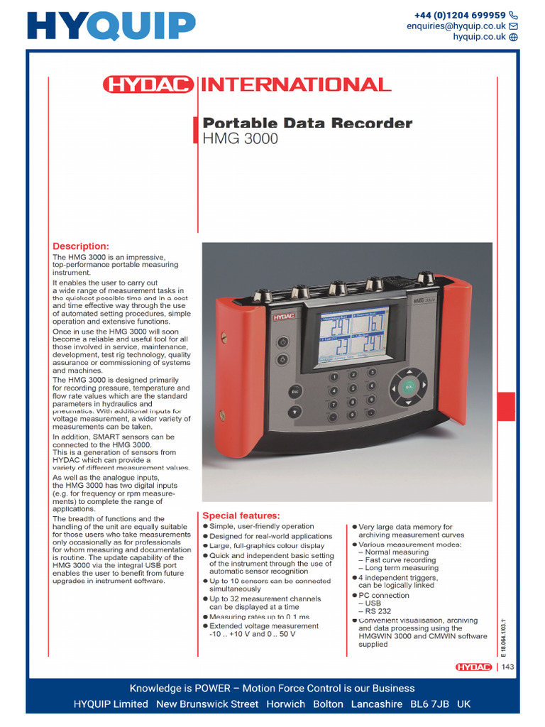 Hydac Portable Data Recorder HMG 3000 | PDF