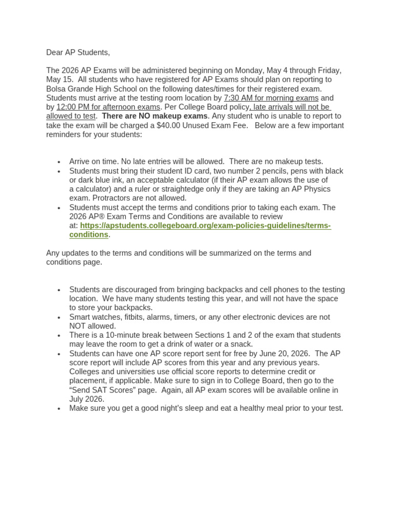 AP 2026 Reminder Memo (Students) | PDF