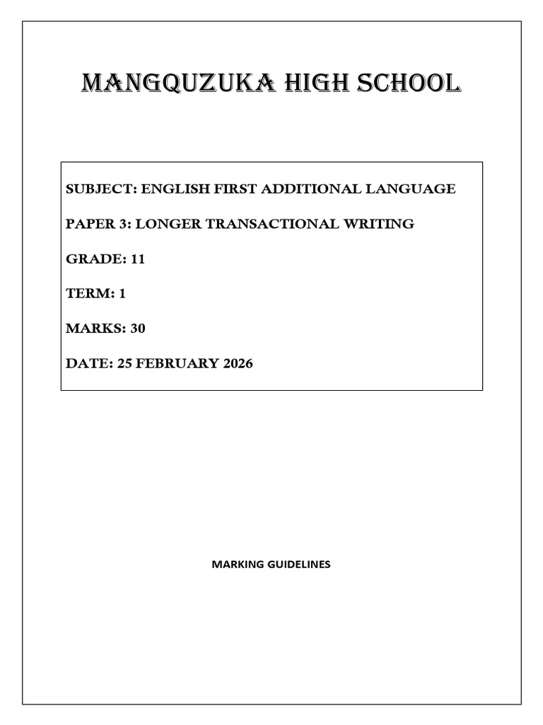 Mangquzuka Grade 11 Marking Guidelines | PDF