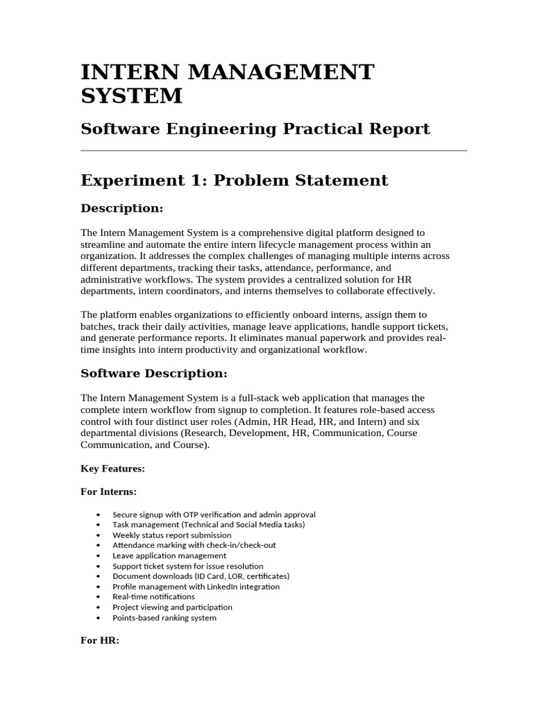 Intern Management System Full | PDF | Password | Information Technology