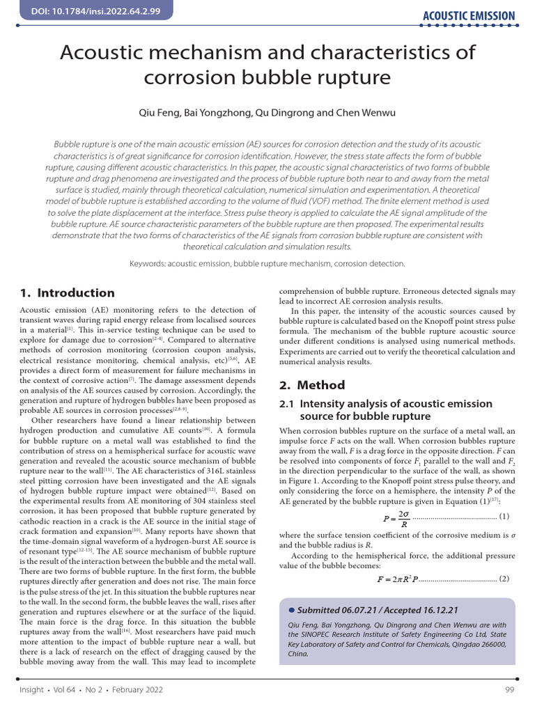 Acoustic Mechanism and Characteristics of Corrosion Bubble Rupture ...
