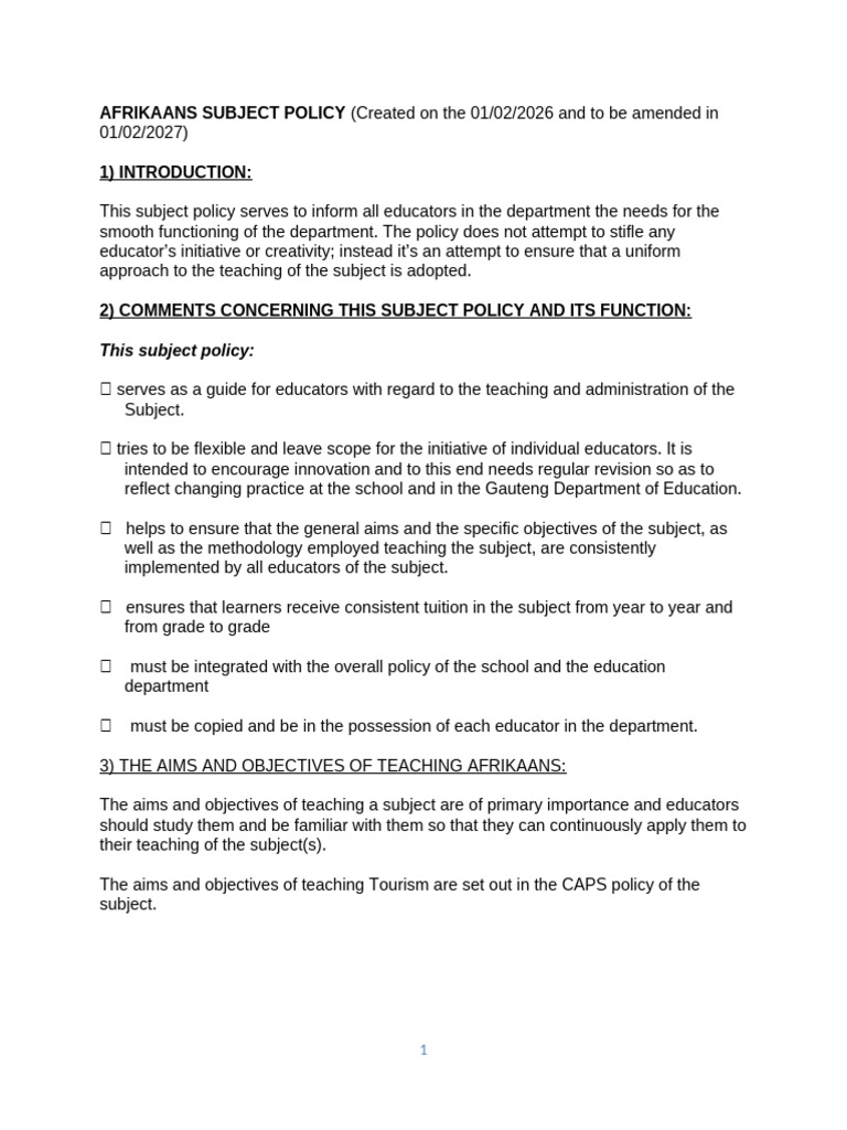 Subject Policy | PDF