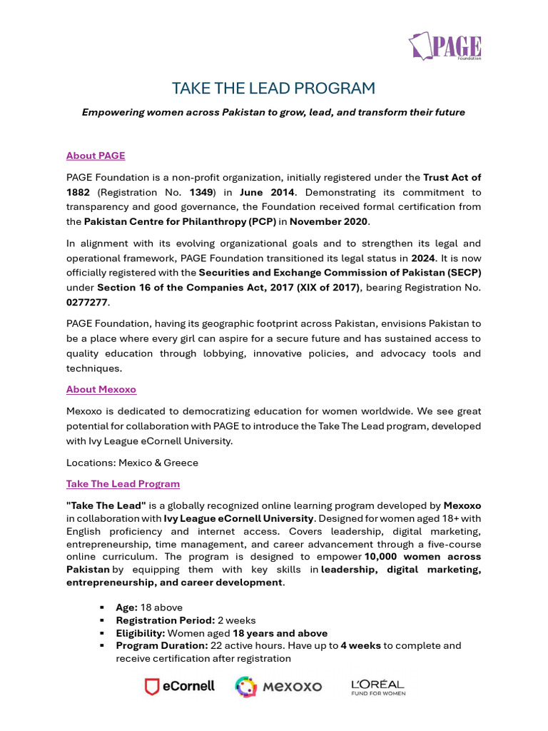 Take the Lead Program - University Brief. Feb 2026 | PDF | Digital ...