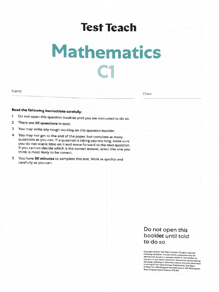 Test Teach Maths C1 | PDF
