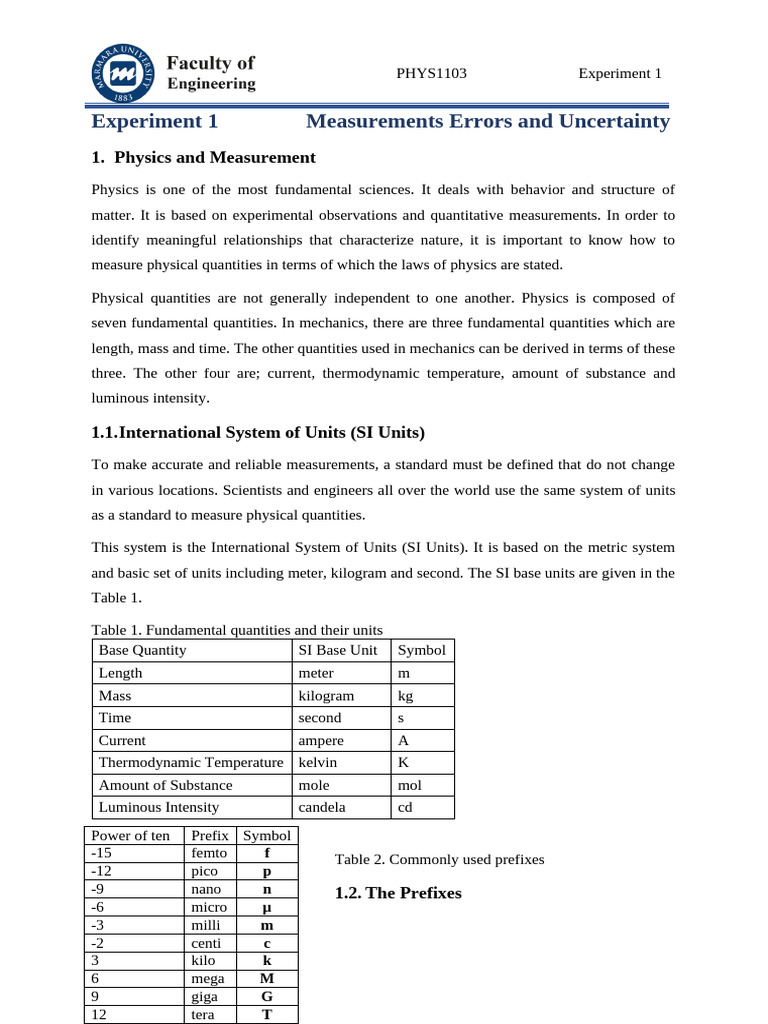 Exp1 Measurements Errors and Uncertainty | PDF | Observational Error ...