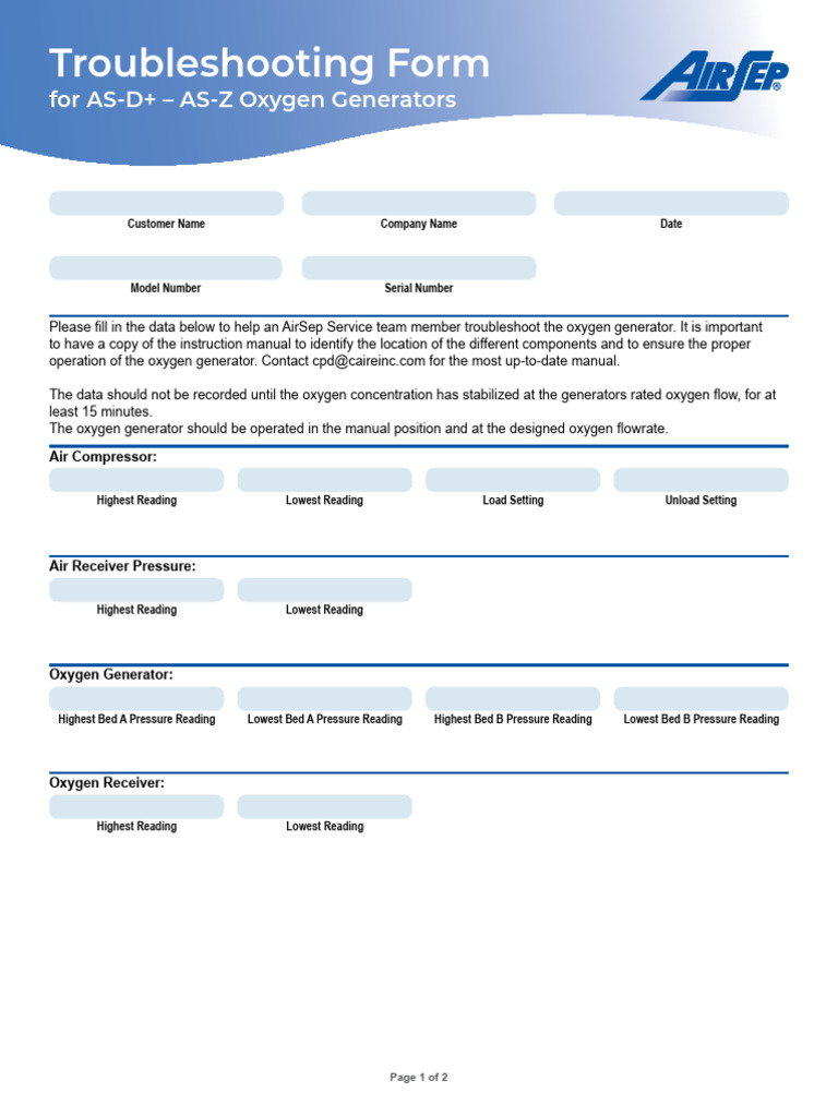 Troubleshooting Form ML-InD0072 | PDF | Oxygen | Valve